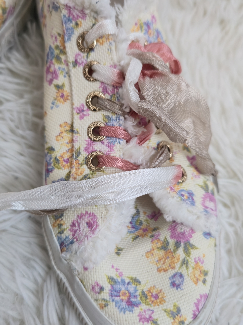 Superga X LoveShackFancy Cream Floral Coquette Canvas Fringe Sneakers - Picture 8 of 14